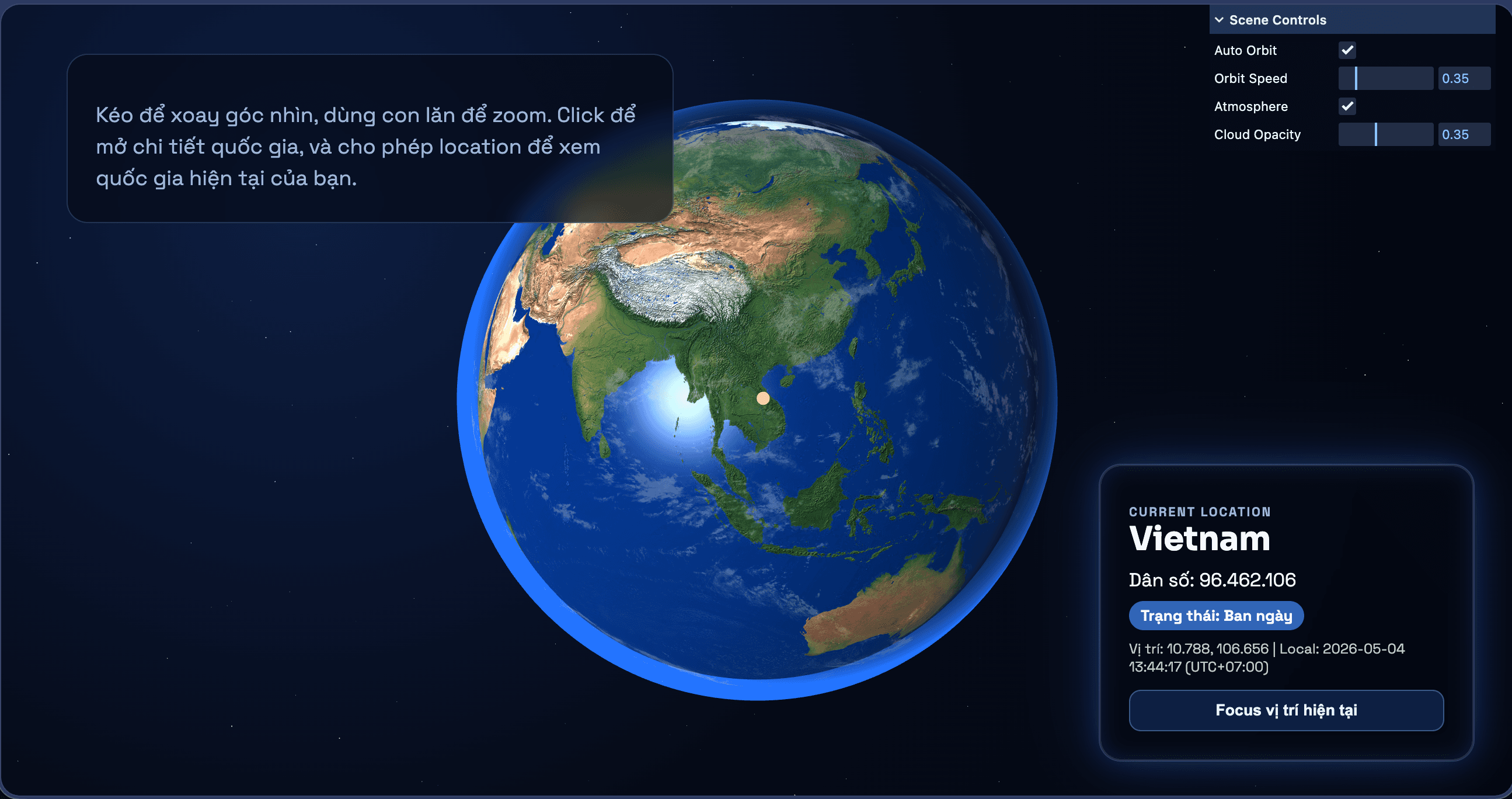 Threejs globe landing
